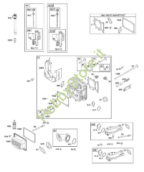 E - TESTATA CILINDRO, SET GUARNIZIONE - VALVOLA, COLLETTORE ASPIRAZIONE, BOCCHETTONE DI RIEMPIMENTO OLIO, VALVOLE B&S - 31 €¦ 31R507-0008-B5 brand Stihl